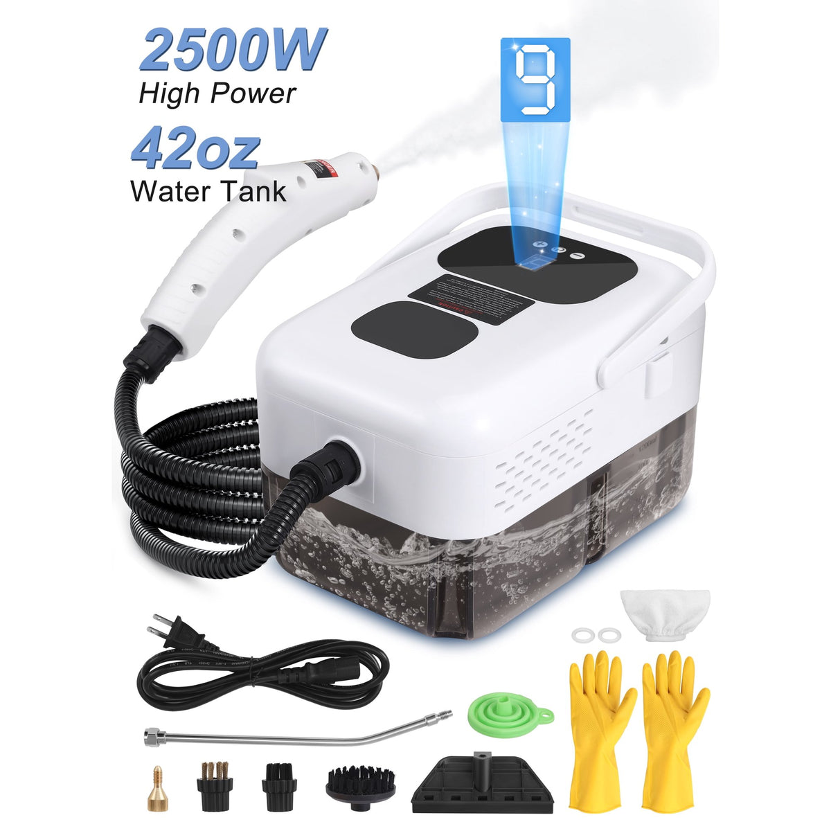 ALILYY Steam Cleaner 2500W Handheld Steam Cleaner for Home,Steamer for Cleaning with 42oz Water Tank,6 Cleaning Attachments for Cleaning Stubborn Stains,Grease,Floors,Couches & Cars，Black