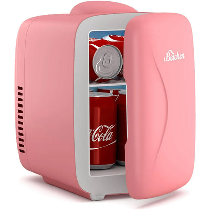 ACMETOP Mini Fridge, Small Fridge Rapid Cooling 4 Liter/6 Cans Skincare Fridge, Cooler and Warmer Refrigerators for Bedroom, Cosmetics, Office and Car (Pink)