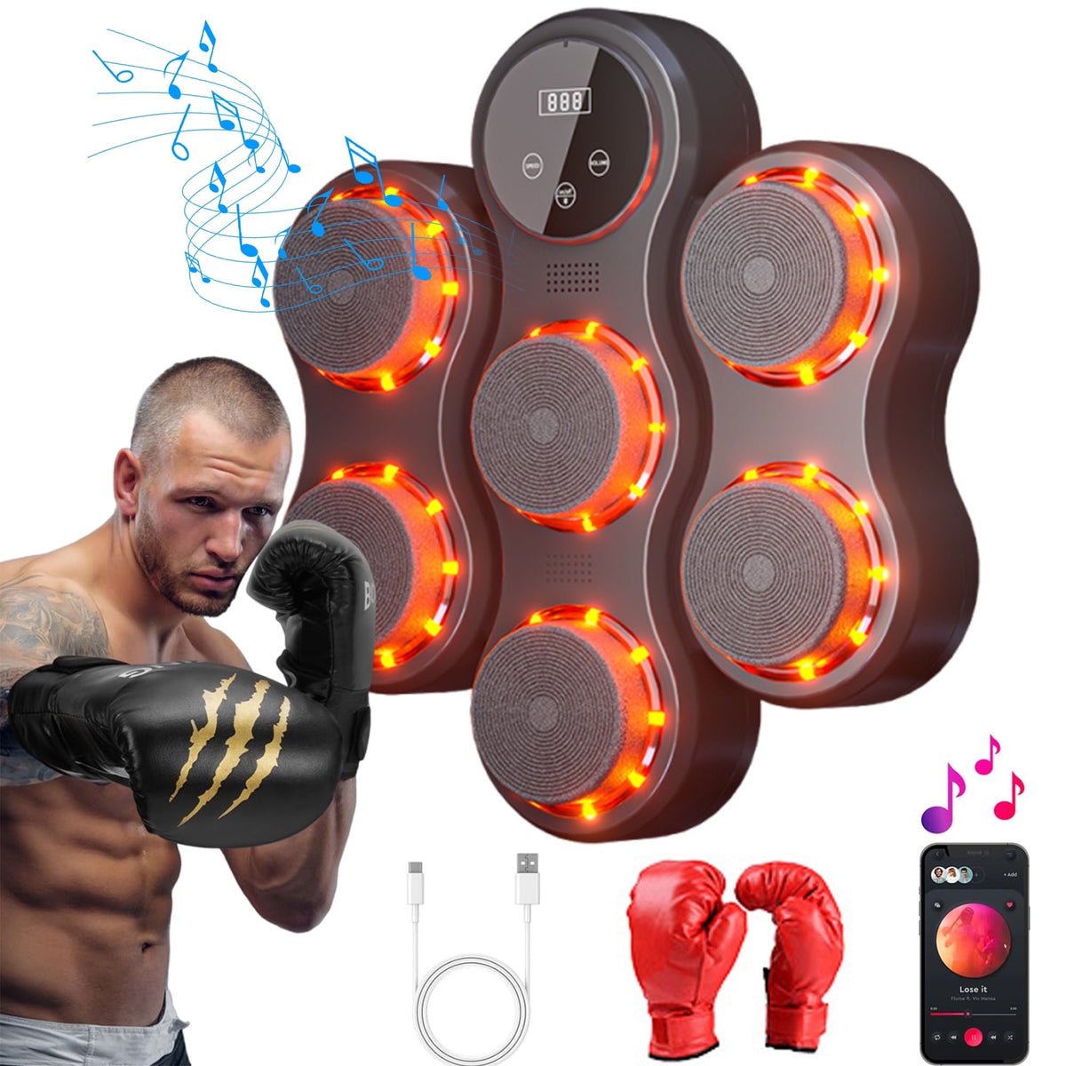 Arsvita Large Size Interactive Music Boxing Machine with 9 Modes & 9 Speeds and Boxing Gloves