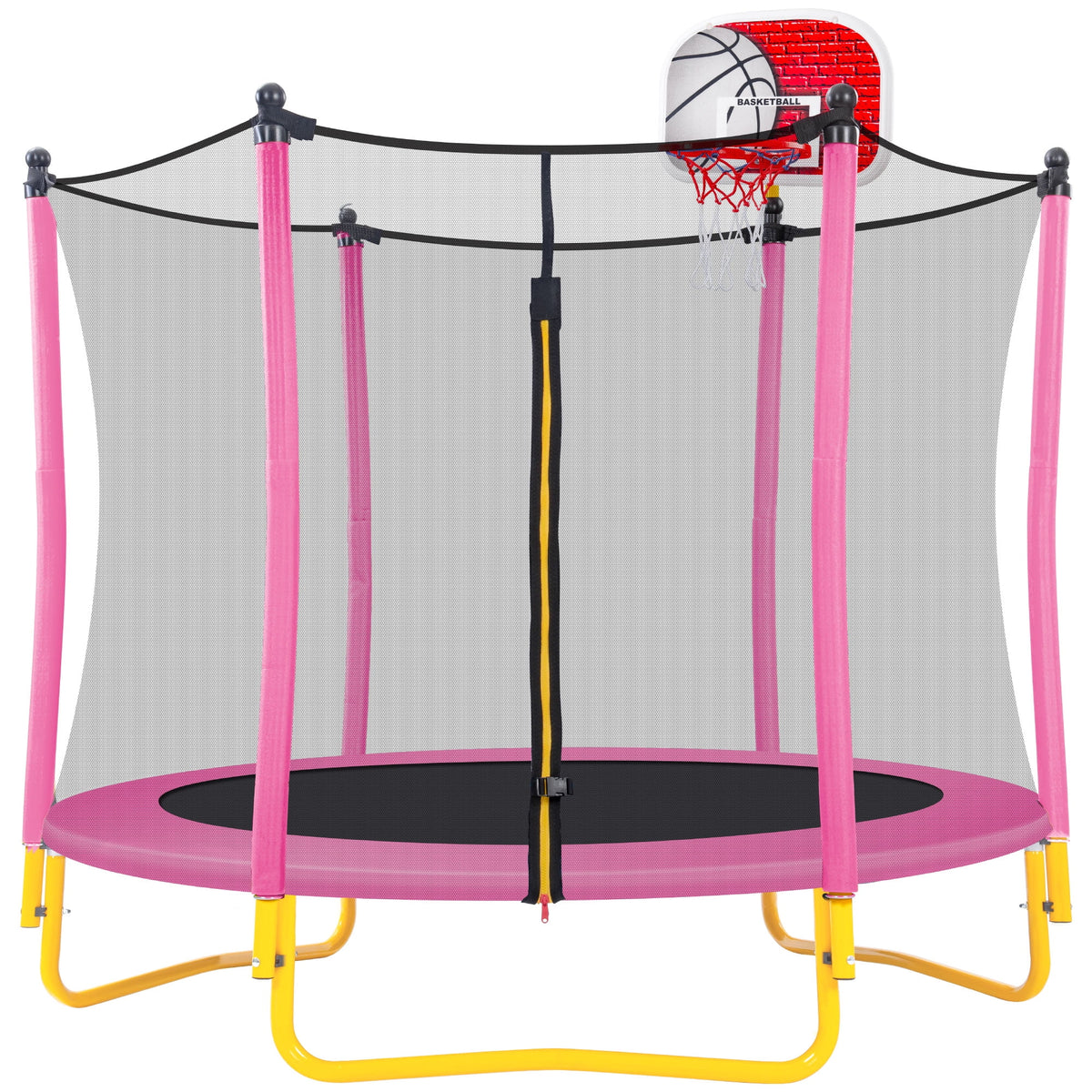 SHINPT 65  trampoline for kids, 5.5ft Toddler Trampoline with Basketball Hoop, Small Trampoline with Net, Mini Trampoline with 3 U Shaped Legs, Kid Trampoline Indoor  Outdoor