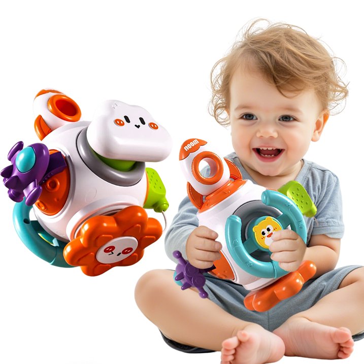 QXQ Montessori Toddler Toys for 1 3, 6 in 1 Travel Activities Busy Board Cube, Baby Sensory Toys for 6 12 18 Months Baby Gifts, One 2 3 Year Old Infant Boys Girls Educational Learning Toys (Rocket)