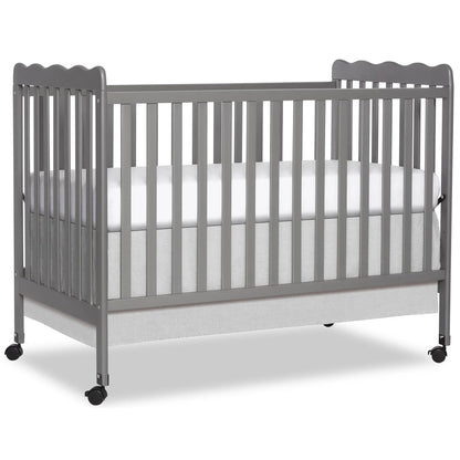 Baby Convertible Crib 3 In 1, Converts from Baby Crib to Toddler Bed, New Zealand Pinewood Baby Bed with Locking Wheels and Teething Rail, Crib with 4 Height and Non Toxic Finish, Stone Gray