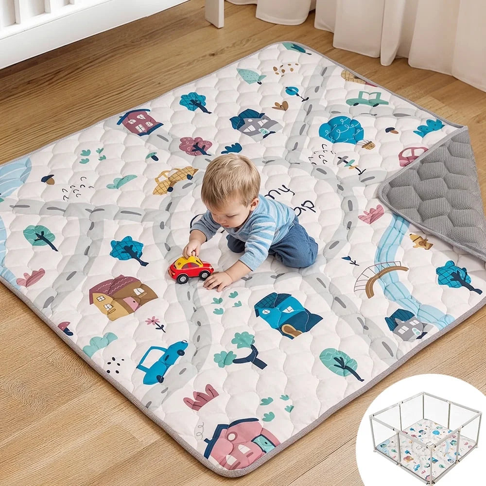 Baby Play Mat, Caveen Thicken Soft Cotton Baby Playmats, Foldable Anti-Slip Floor Crawling Playmat Playpen Mat for Infants and Toddlers, 50x50, Grey