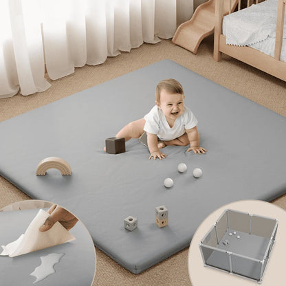 Baby Play Mat, Novashion Vegan Leather Baby Floor Mat Playpen Mat, Thicken Soft Crawling Mat for Infant, Wipe-Clean, 50"x 50", Gray