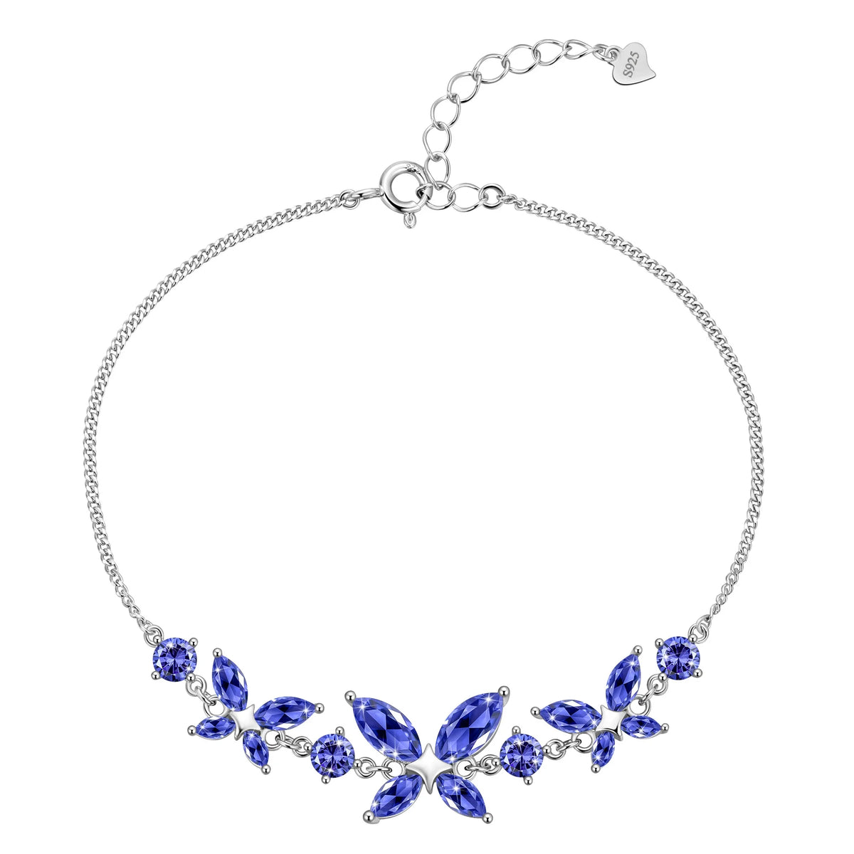 Beautlace 18K White Gold over Silver Butterfly Gemstone Bracelet,Adjustable December Tanzanite Birthstone Bracelet Charms Jewelry Birthday Christmas Valentines Gifts for Women