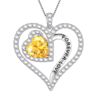 Beautlace Forever Love Heart Necklace,925 Sterling Silver Birthstone Heart Pendant Necklace Jewelry Birthday Christmas Valentines Mother's Day Gifts for Women Mom -November
