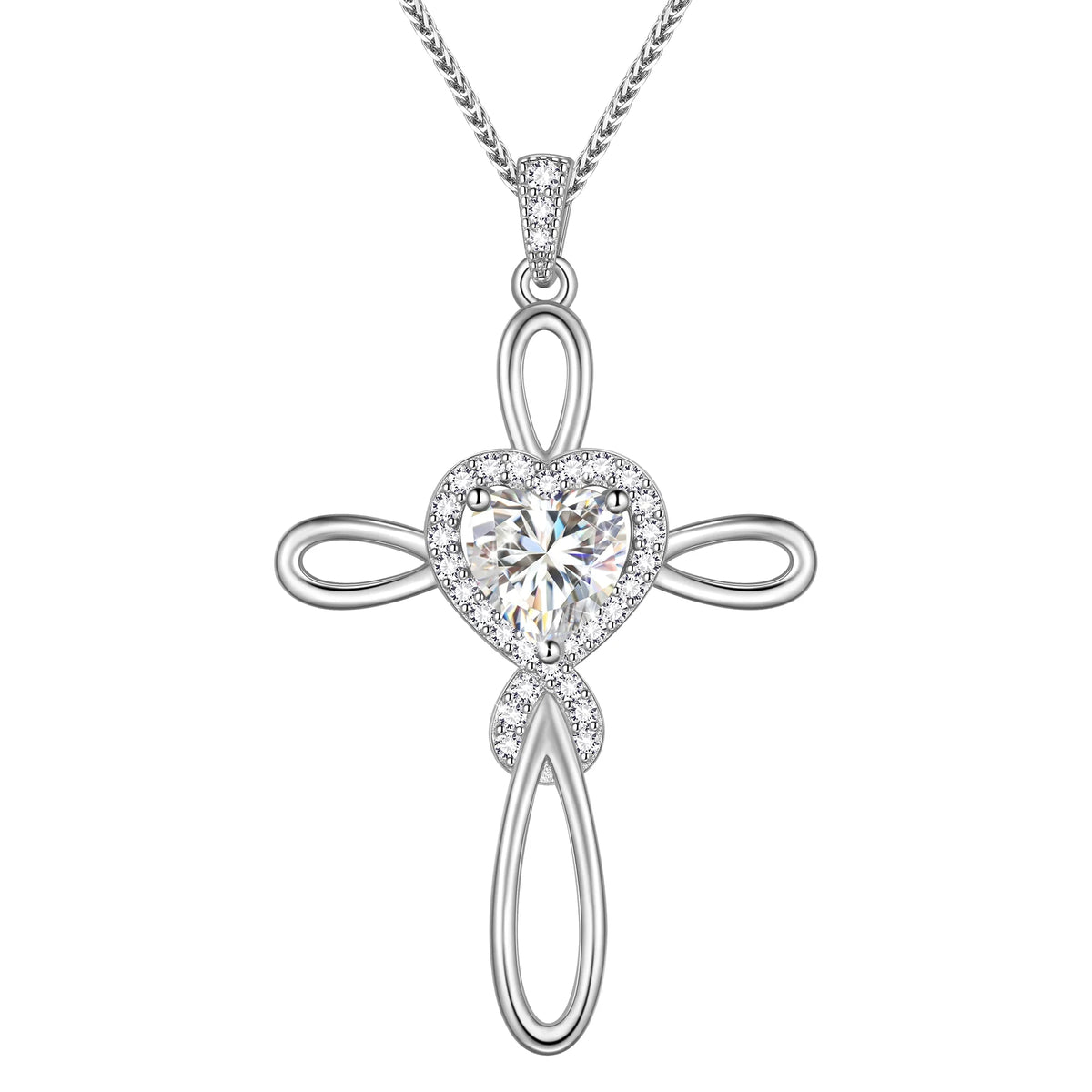 Beautlace GRA Certified 1 Carat Moissanite Cross Necklace,18K White Gold over Stering Silver Heart Birthstone Pendant Necklace Jewelry Birthday Christmas Valentines Gifts for Women