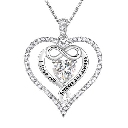 Beautlace GRA Certified 1CT Moissanite Heart Necklace,18K White Gold over Stering Silver Love Heart Birthstone Pendant I Love You Forever and Always Necklace Jewelry Gifts for Women