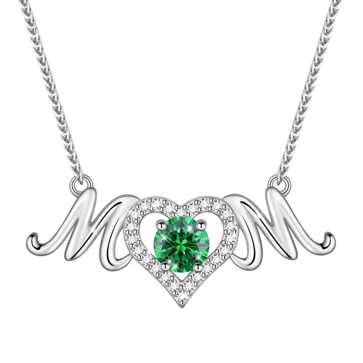 Beautlace Mom Pendant Necklace 925 Sterling Silver Love Heart May Emerald Birthstone Necklace Mother's Day Birthday Jewelry Gifts for Mom Women Grandma
