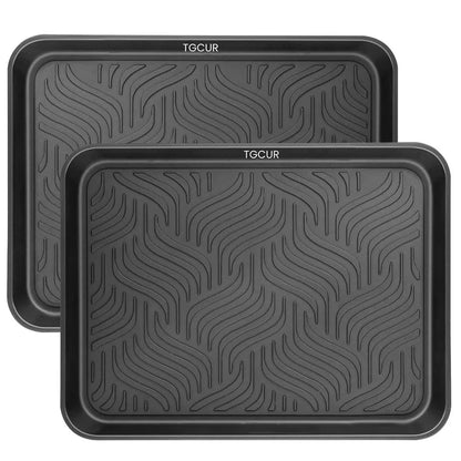 Boot Tray for Entryway Indoor, Heavy Duty Shoe Mat Tray 2 Packs, 16.8"x12.8" Waterproof Shoe Tray with Raised Edge, Outdoor Multi-Purpose Tray for Boots, Shoes, Garden, Pets