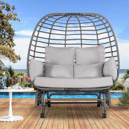 Brafab 2-Person Outdoor Egg Chair Wicker Basket Lounger Chairs with Stand Glider for Home Patio Xmas Gift,Steel Frame,Gray