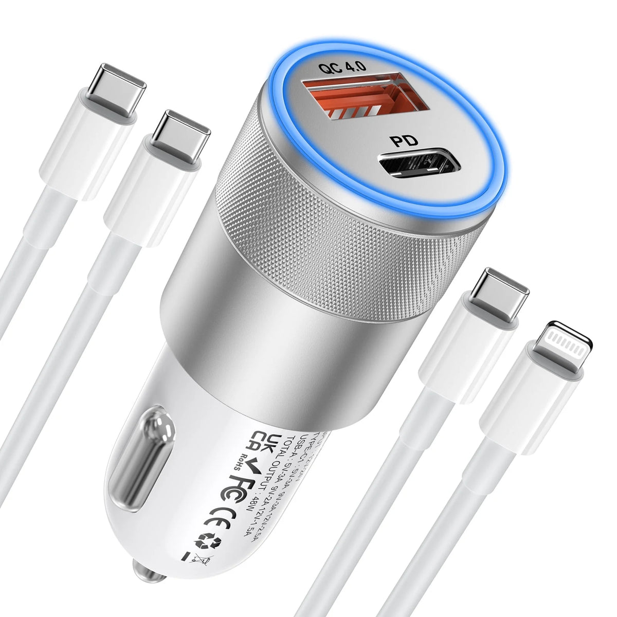 Car Charger, Quick Charging 48W 2-Port USB-C & USB-A Car Power Adapter PD/QC