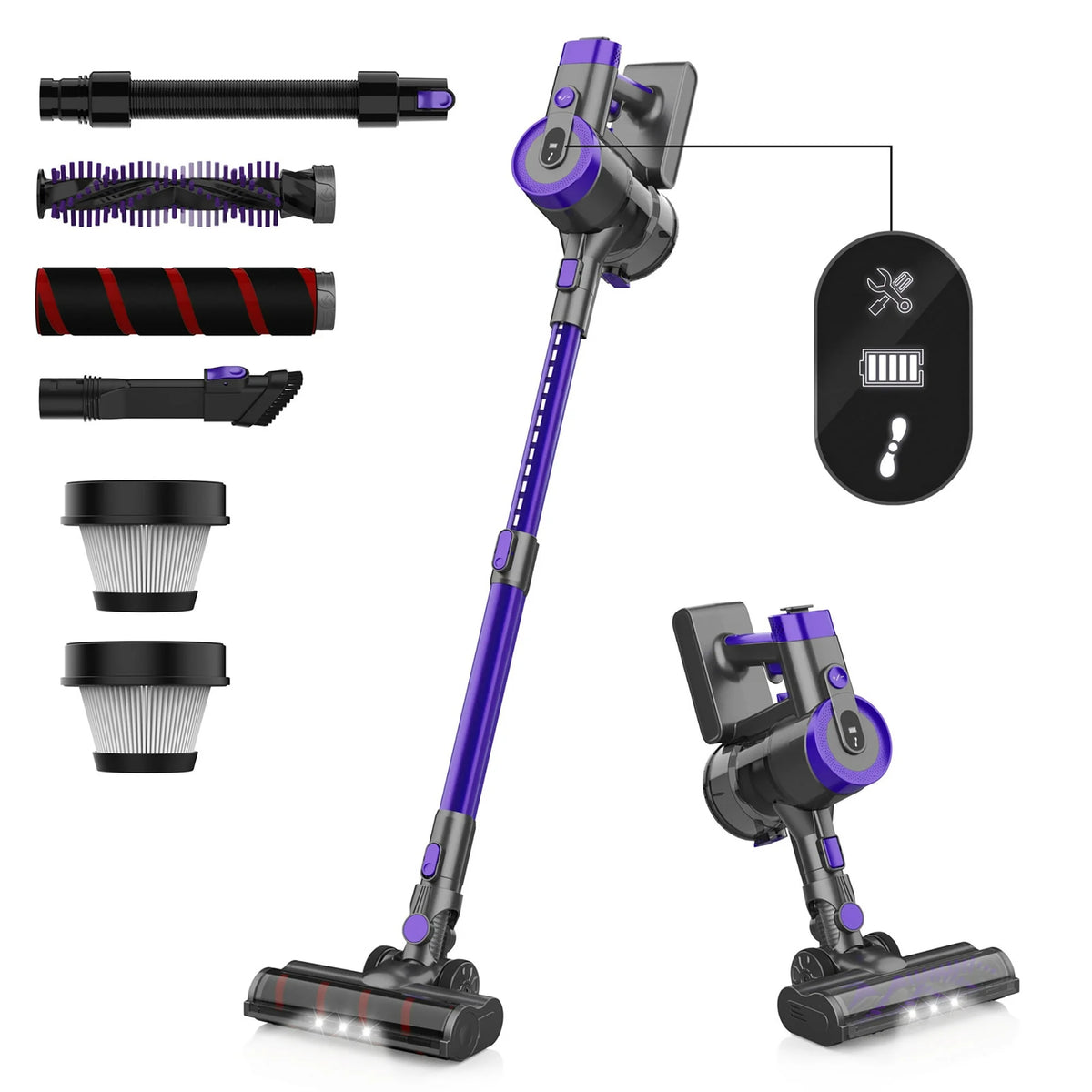 YOMA Cordless Vacuum Cleaner, 350W 30Kpa 45 Mins Runtime Powerful Stick Vacuum, 6 in 1 Handheld Vacuum for Home Pet Hair Carpet Hard Floor V90 (Purple)