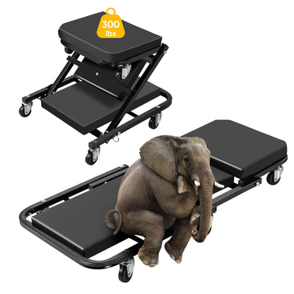 Deli Mechanic Creeper,36" 2 in 1 Z Creeper Seat,Rolling Folding Car Creeper with 6 pcs Wheels,Creeper Automotive and Garage Stool,300 lbs Capacity,for Garage, Shop, Auto Repair, Lay Down or Sit
