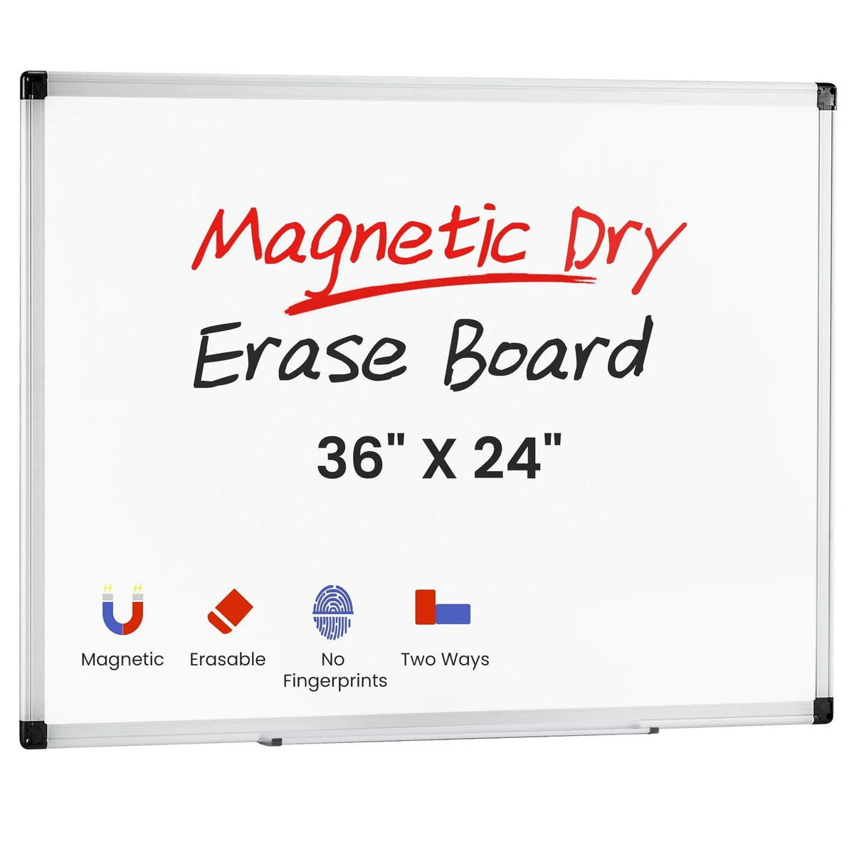 EDX Magnetic Dry Erase Board, 36 X 24 Inches, Two Mounting 0ptions, Horizontal or Vertical，With Left and Right Removable Pen Tray, Silver Aluminium Frame, White