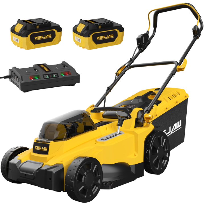 Electric Lawn Mower Cordless,15-Inch Lawn Mower with 2pcs 4.0Ah Batteries and Charger, 2-in-1 Electric Mower with 6-Position Height Adjustment & Foldable Handle