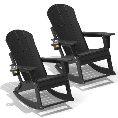 FOOWIN Outdoor Rocking Adirondack Chair Set of 2, HDPE Patio Porch Rocker Chair for Balcony, Black