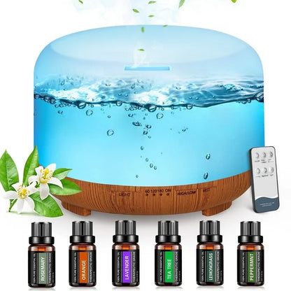 Fimilo 500ml Upgraded Water Scent Diffuser, Oil Diffuser with Remote Control for Large Room Home Office Car,Aromatherapy Fragrant Oil Air Humidifier Vaporizer for Gift(Black Wood Color Bottom)