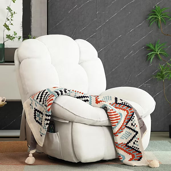 DYHOME Swivel Power Recliner Chair, Massage Rocker Recliners with Heated ,USB, USB-C and Side Pocket - White