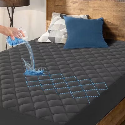 Hoey Twin Size Waterproof Mattress Pad Protector – Quilted, Breathable, Noiseless Fitted Cover, Fits Up to 21" Deep Pocket