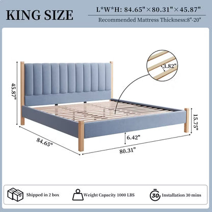 LEOVSNOVE Upholstered Platform Bed Frame Vertical Channel Tufted Headboard Silent Design No Box Spring Needed Easy Assembly