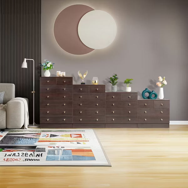 Resenkos 5 Drawer Dresser with Gold Handle, Nursery Dresser Chest Of Drawers Organizer,
