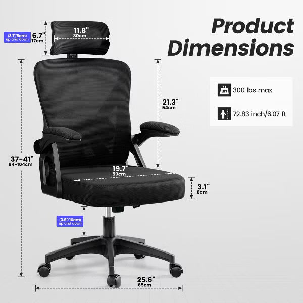 KERDOM Ergonomic Office Chair, Home Office Desk Chair with Headrest, Lumbar Support, Black