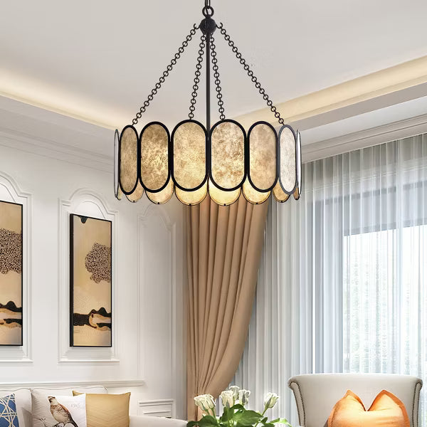 GTCLIGHTING 21.5" Modern Mica Chandeliers for Dining Room, 4-Light Black Antique Pendant Chandelier,Hanging Light Fixture for Living Room Bedroom