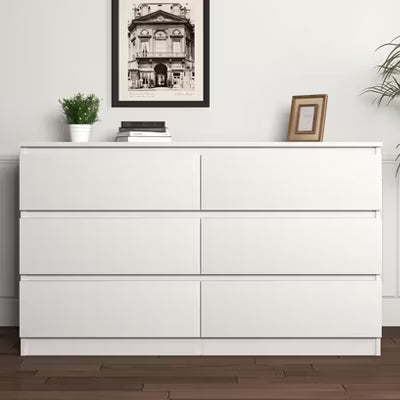 Resenkos Modern Mid Century 6 Drawer Wide Dressers Chests for Bedroom, Chest of Drawer Organizer