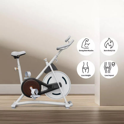 VisioGear Exercise Bike, Indoor Cycling Bike with 245 lbs Weight Capacity, Stationary Bikes for Home Cardio Gym Workouts, White, 42"*41.6"*21.6"
