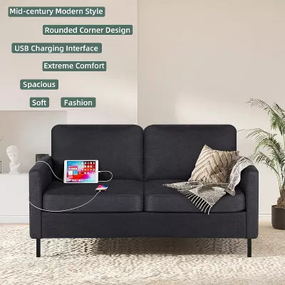 TYBOATLE 72" 3-Seater Sectional Sofa with USB Ports, Mid-Century Modern Couch for Small Spaces, Living Room, Bedroom, Apartment