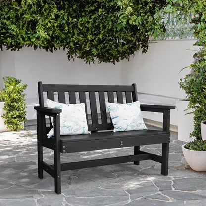 Hyleoty HDPE Outdoor Park Bench 48" x 22" x 35" ,Elegant, Comfortable and Durable