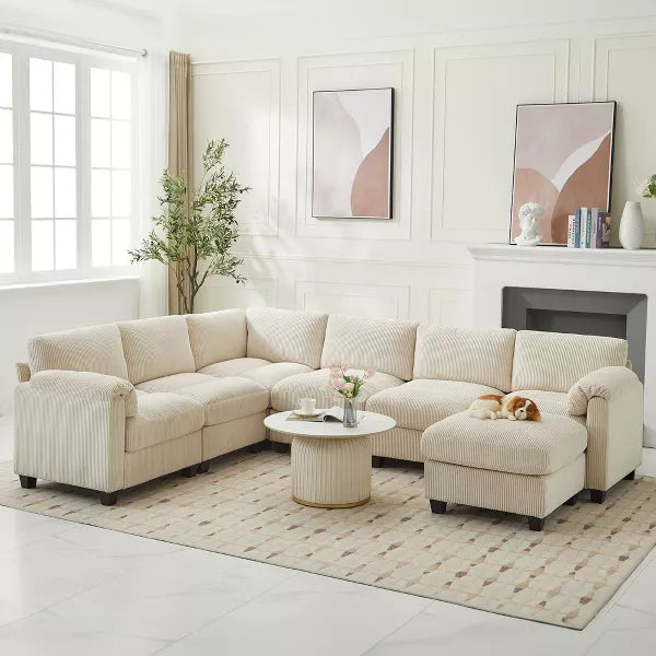 Hyleory 115" Corduroy Oversized Modular Sectional Sofa, U Shaped Couch with Movable Ottoman, Large 7 Seater Corner Sofa for Living Room