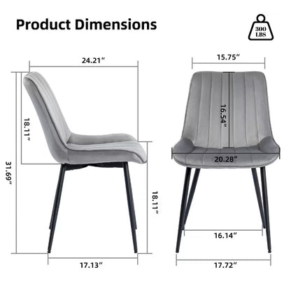 DYHOME Mid-century Modern Dining Chairs, Velvet Upholstered Metal Side Chair, Set of 2