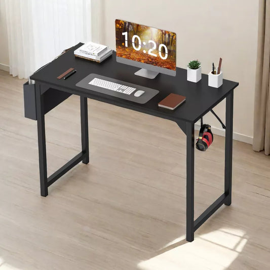 Bencmate Desks Small Office Computer Desk with Storage Bag and Headphone Hook, L Shaped Student Home Writing Reading Study Table, Black, 30 Inches