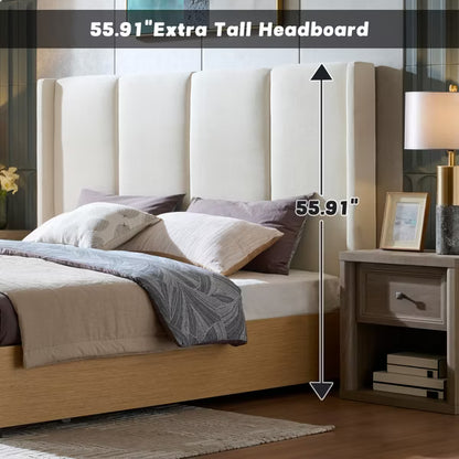 Upholstered Platform Bed with 2 Footboard Storage Drawers,Vertical Channel Tufted Headboard,No Box Spring Needed,Easy Assembly