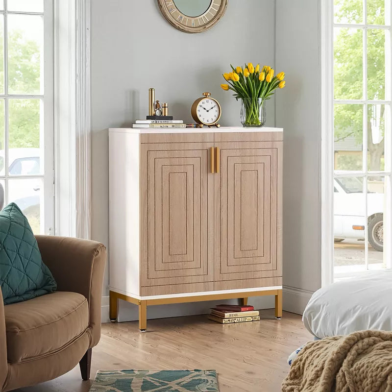 Lirago,31.5"L*14.96"W*37.4"H, Natural Shoe Cabinet with Gold Legs - Space Saving Entryway Organizer for 20 Pairs