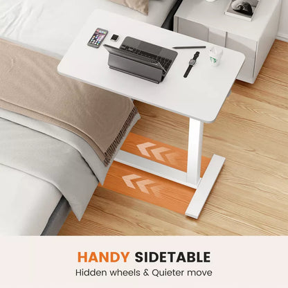 Bencmate Desks Overbed Bedside Table with Wheels, Adjustable Height Mobile Standing Desk, Rolling Bed Table for Hospital, White, 27.5"*15.7"*43.3"