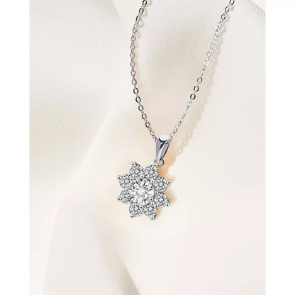 Molenia Flower Pendant Necklace for Women, 925 Sterling Silver Floral Pendant Cubic Zirconia Simple Dainty Jewelry Birthday Gifts for Women Her Mom