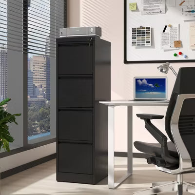 Yukimo Vertical File Cabinet with Lock, 52"H Steel Metal Filing Cabinet, Full Extension Silent Slides, Anti-Tilt Design, White