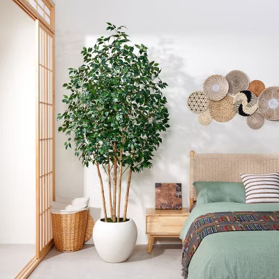Dr.Planzen 8FT Artificial Olive Tree with Natural Wood Trunk and Planter, Faux Potted Tree with Lifelike Leaves, Large Fake Plant for Indoor Decor
