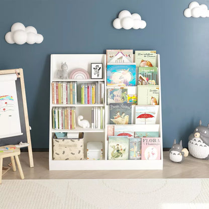 Fontoi Decorative Bookshelf, Modern 4 Tier Bookcase, Toy Storage Organizer for Toddlers' Playroom Nursery, White, 15.75"*33.47"*34.65"