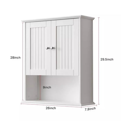 VANIRROR White Bathroom Wall Cabinet with Towel Bar, Wooden Medicine Cabinet ,Over Toilet Storage Cabinet for Bathroom, Kitchen, Laundry