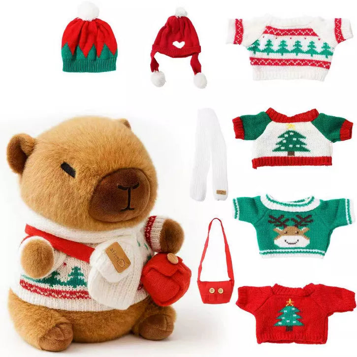 TITQWOP Christmas Capybara Plush with 9 Pcs Clothes & Accessories,Christmas Stuffed Animals,Cute Plush Toys,Birthday Gifts&Dress Up Cute Plushies