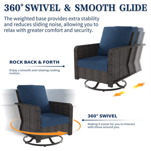 SUGOLD 3-Piece Patio Conversation Set with 2 Swivel Rocking Chairs and Side Table Outdoor Rattan Furniture