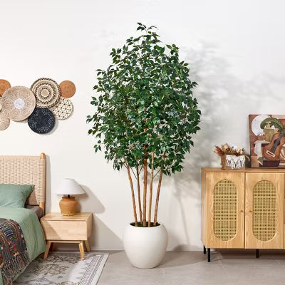 Dr.Planzen 8FT Artificial Olive Tree with Natural Wood Trunk and Planter, Faux Potted Tree with Lifelike Leaves, Large Fake Plant for Indoor Decor