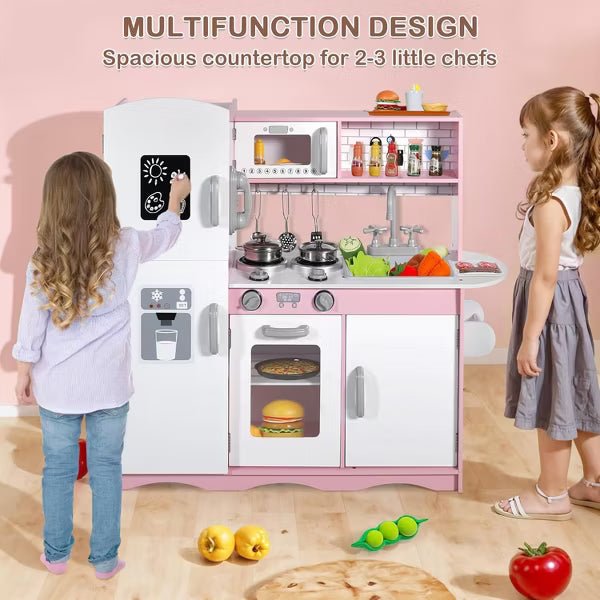 Kinder King Wooden Kids Play Kitchen, Toy Kitchen Playset for Toddler, Pretend Oven, Microwave, Realistic Kitchen Sets for Boys Girls Age 3+