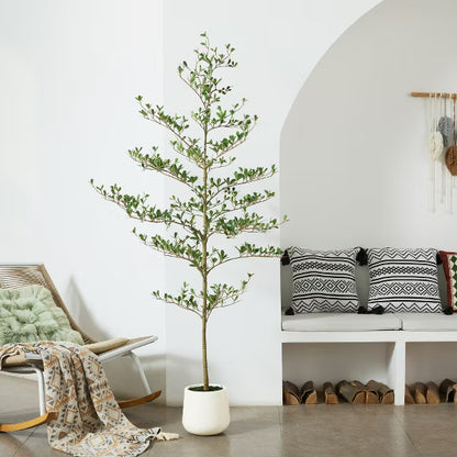 DR.Planzen 84" Artificial Olive Tree - 7FT UV Resistant Fake Plant with Black Fruits in 10.5" White Pot for Indoor/Outdoor Floor & House Decor
