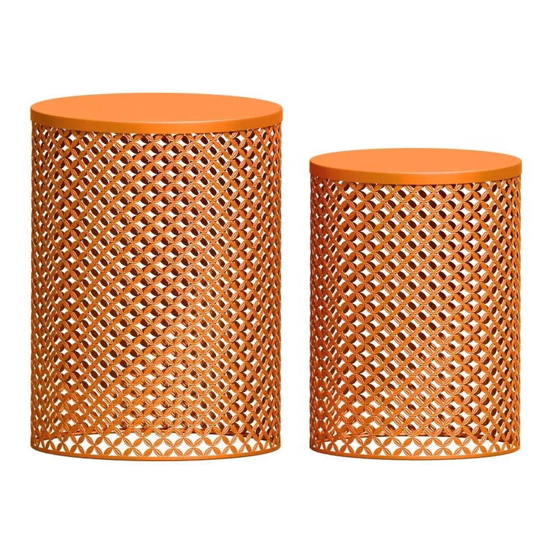 Maggift Patio End Tables, 2PCS Modern Cutout Patio Accent Table, Iron Side Table Weather Resistant, Iron Frame Patio Furniture, Orange 14.5"