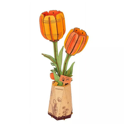 Robotime 3D Puzzles Tulip DIY Model Building Kits Artifical Flower Toys for Thanksgiving Mother's Valentine's Day, Multicolored, 9.65"*6.5"*1.65"
